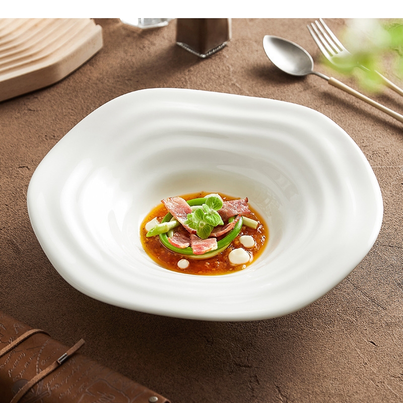 Home Cooking Restaurants - Irregular Shaped White Salad Plate Home